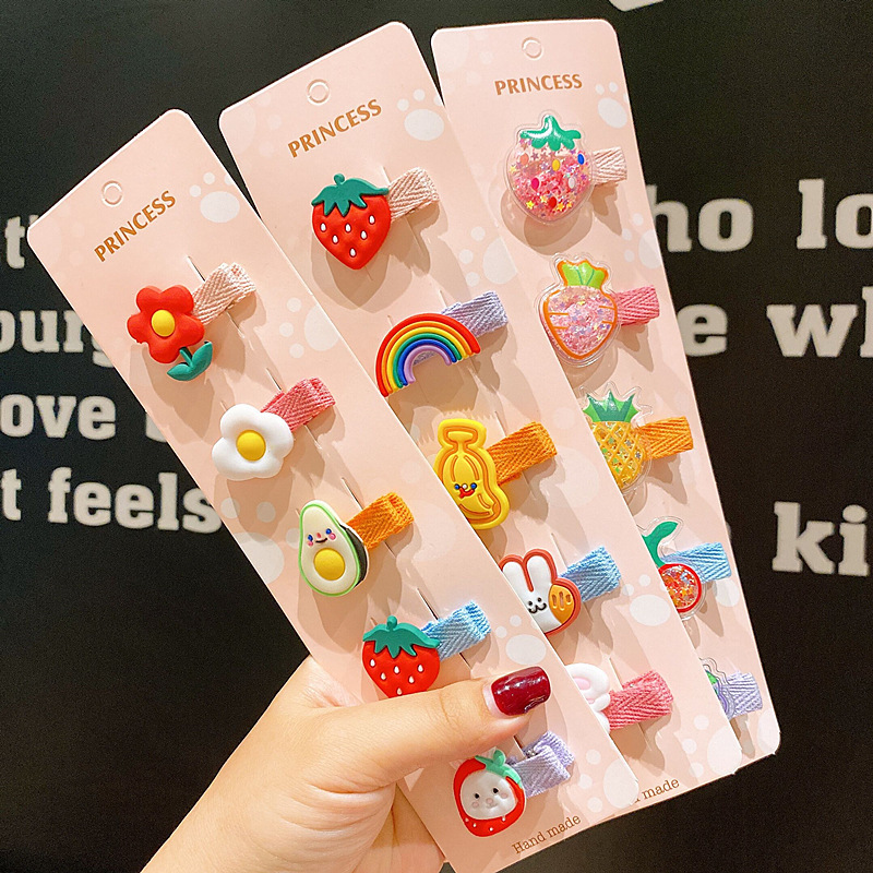 Korean-style 5-piece set of children's hair clip does not hurt baby rainbow crown hair clip girl hair clip set hair accessories