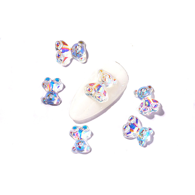 Internet Celebrant Bear Nail Art Jewelry Diamond Three-dimensional Aurora Crystal Glue Resin Magic Color Nail Stickers Nail Art Patch