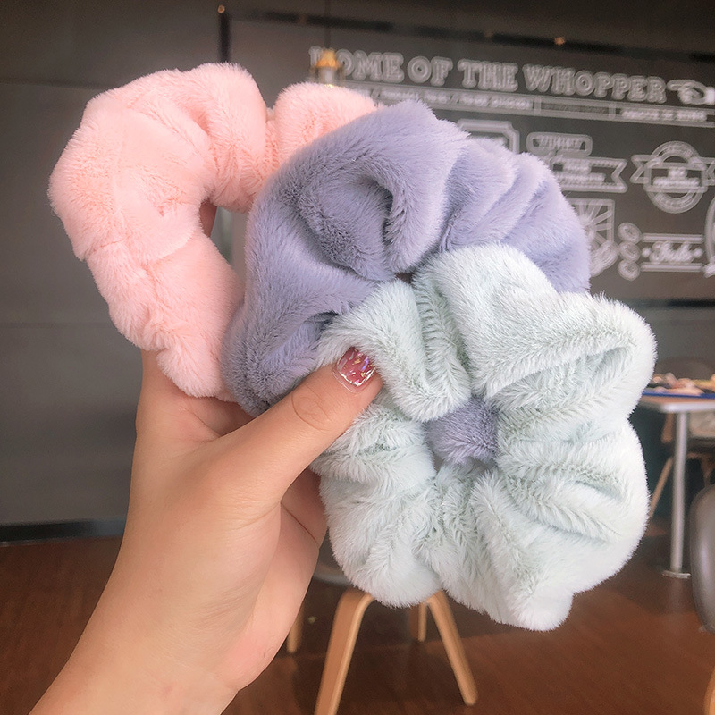 New plush large intestine ring Korean version of cream solid color autumn and winter plush fat intestine ring girl small fresh pig large intestine hair ring