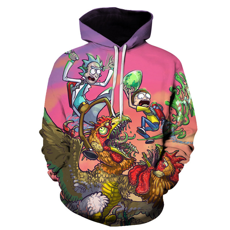 Cross-border foreign trade Rick and Morty digital printing sweater hooded men's sweater 3d digital printing sweater