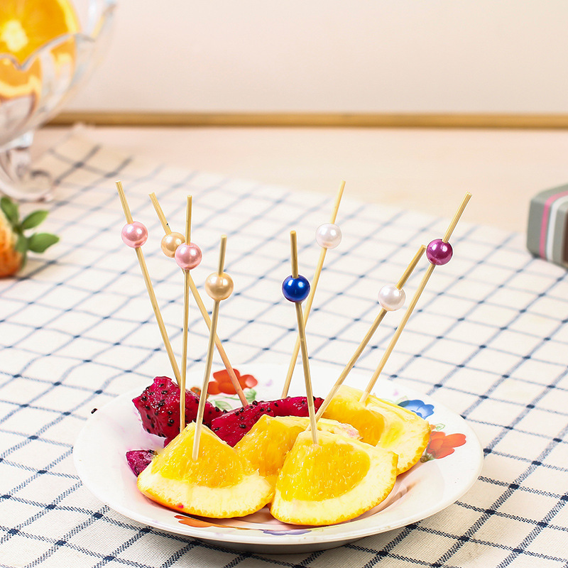 Bamboo Sticks Wholesale 100 pcs/Pack Creative Art Bamboo Sticks Colorful Pearl Cake Sushi Snacks Bamboo Sticks Fruit Sticks