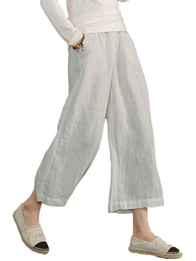 2022 Women's Spring and Summer New European and American Amazon eBay Color Cotton and Linen Loose Casual Wide Leg Ankle-length Pants for Women