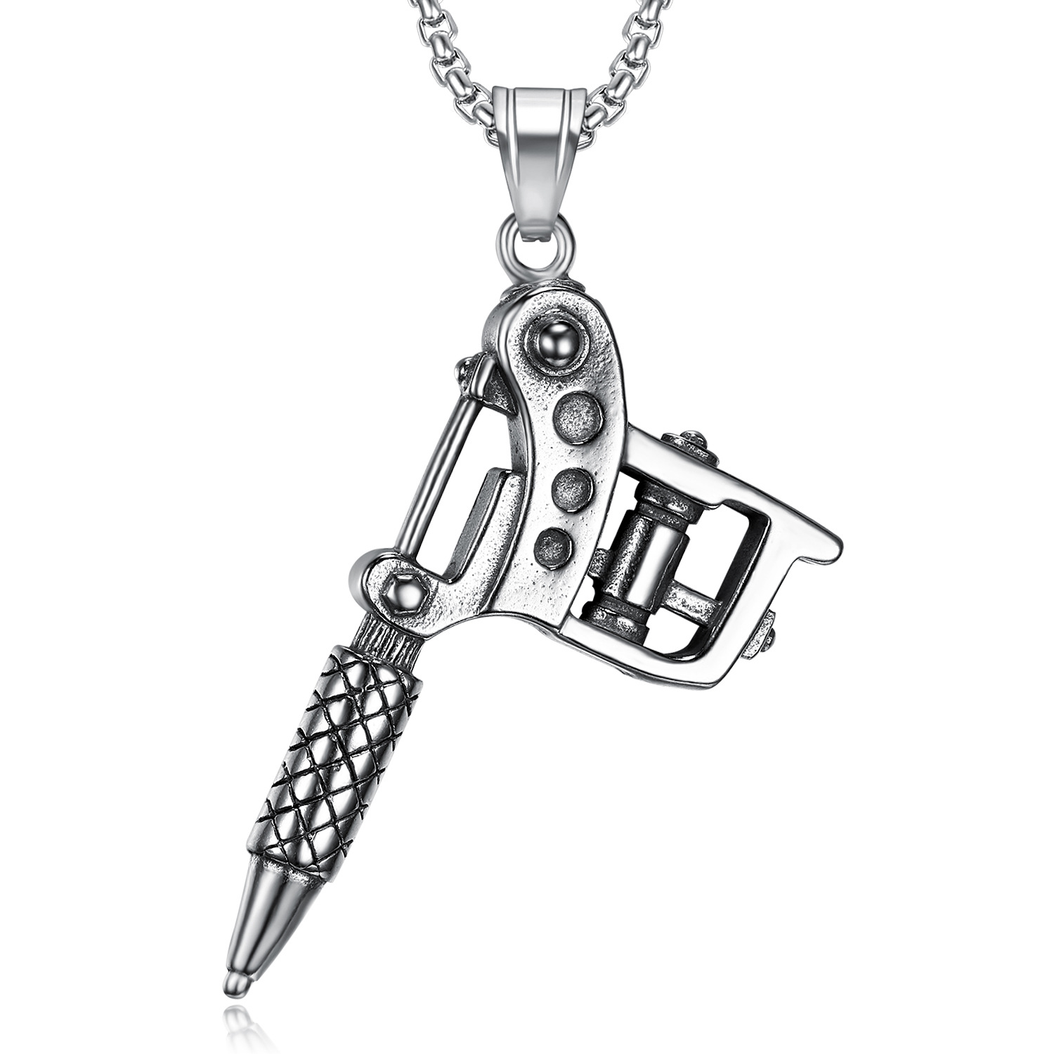 Stainless Steel Tattoo Machine Pendant Retro Boiled Black Personality Men's Necklace European and American Hot Tattoo Machine Pendant