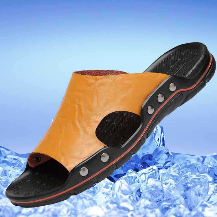 2020 Summer New Style Cool Breathable Men's Shoes Slide Slippers Beach Sandals Leather Top Large Size 48 Men's Trendy Shoes