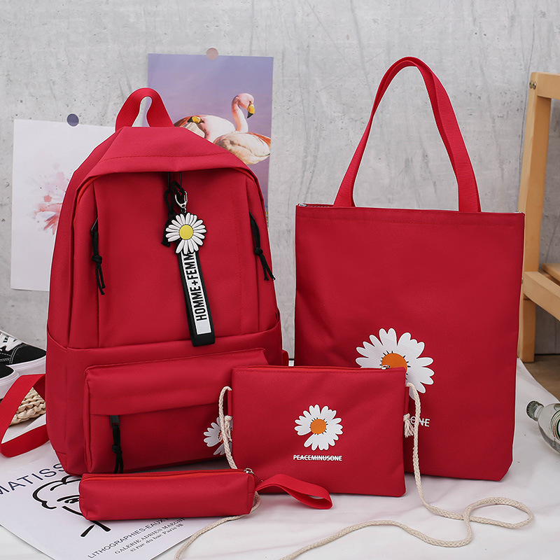 New Ins Japanese Daisy Girl Canvas School Bag Korean Version Primary and High School Student Backpack Simple Dual Shoulder Bag for Girls