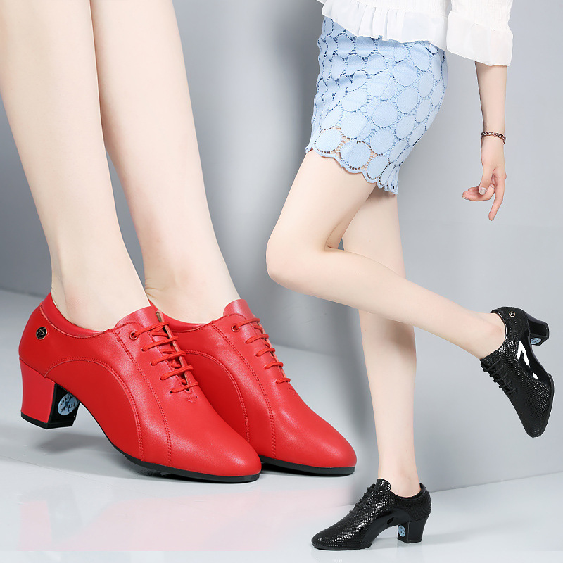 Adult dance shoes genuine leather women's dancing shoes soft bottom genuine goods dance shoes women's ballroom dance square dance modern dance shoes