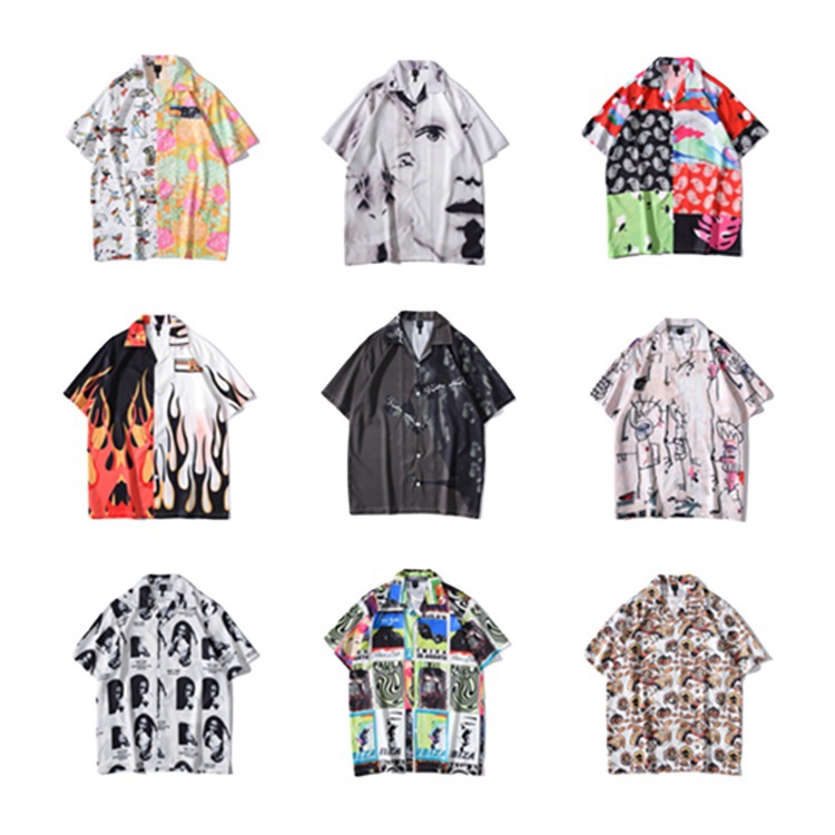 vintage Vacation Style vintage Abstract Printed Shirt Men's and Women's Short-sleeved Thin Loose Lazy Style Shirt Jacket