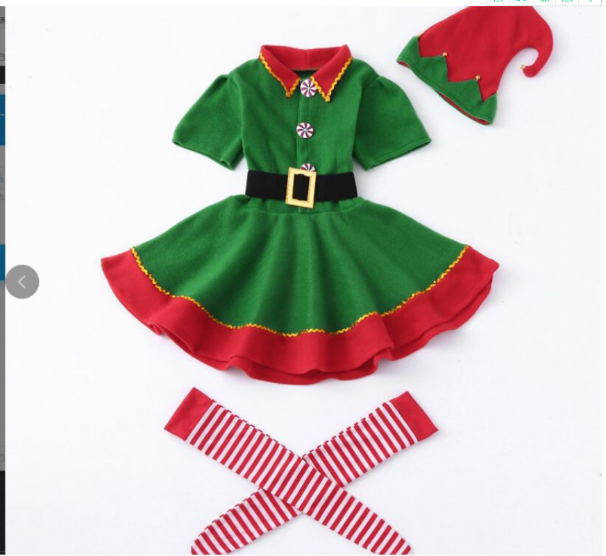 New Children's Christmas Elf Suit cosplay Suit for Boys and Girls Parent-Child Suit Green Christmas Ball Costume