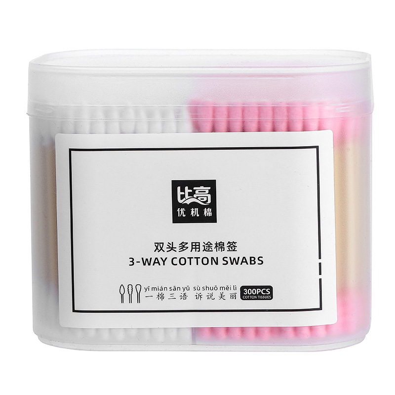 Bigao factory 300 boxed two-color cotton swabs makeup remover pointed white + powder household ear cotton swabs wholesale