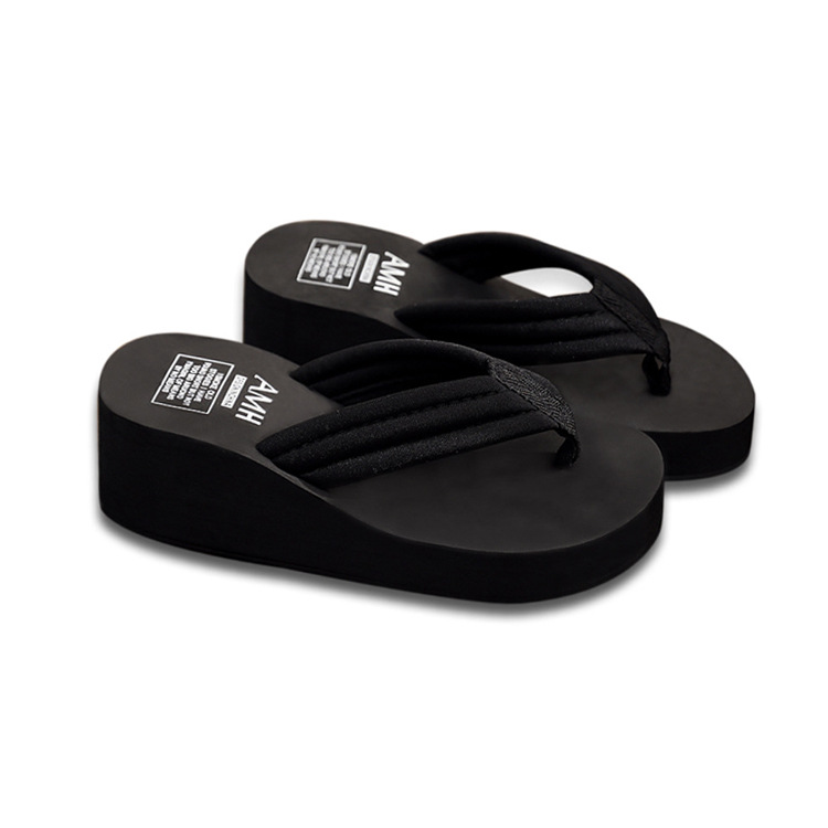 Women's summer hot-selling platform cake with solid color thick-soled flip-flops black casual trendy simple flip-flops