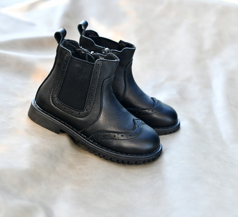 Children's Soft Cowhide Boots Short Boots Autumn and Winter Short Boots Baroque Princess Shoes Soft Black Leather Boots Fashionable Boots Baby Warm_voghion.com
