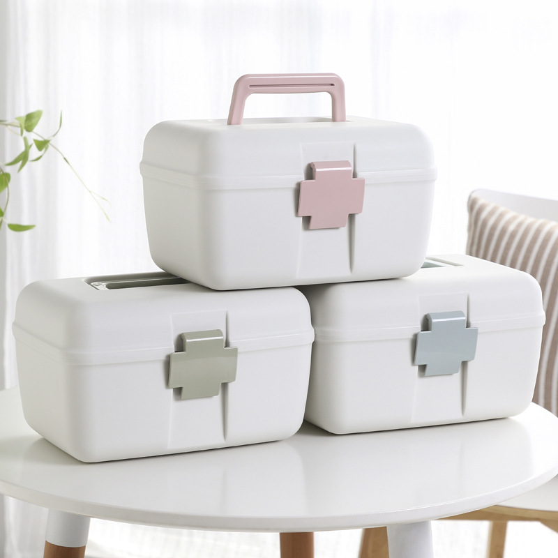 Nordic Portable Double-Layer Sealed Medicine Box Portable Household First Aid Medicine Box Large Capacity Storage Box