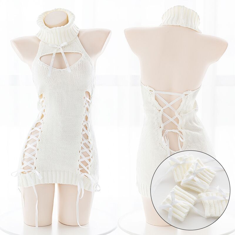 Amazon AliExpress Explosions Sexy Open Chest Backless Turtleneck Sweater Ribbon Strap Suit Women