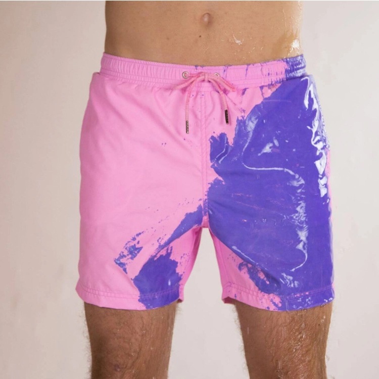 Spot European and American Cross-border Parent-Child Explosions Water Color Changing Beach Pants Men's Extra Large Size Shorts Temperature Sense Color Changing Swimming Trunks