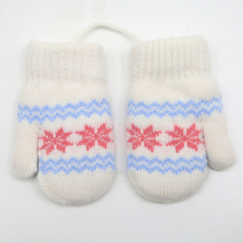 Spot small snowflake children's gloves winter alpaca wool padded warm neck hanging gloves baby gloves wholesale