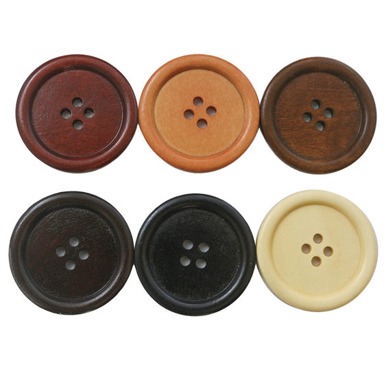 Small wholesale button round thin edge four eyes natural wood button wooden shirt coat trousers button
