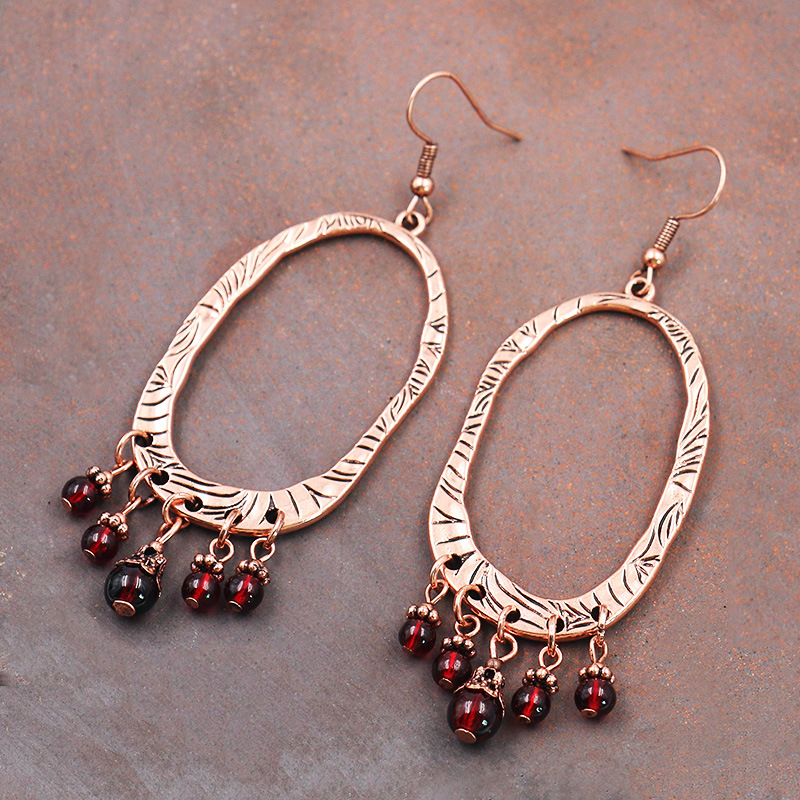 European and American New Retro Red Garnet Earrings Women's Geometric Transfer Earrings Ear Jewelry Round Face Slimming