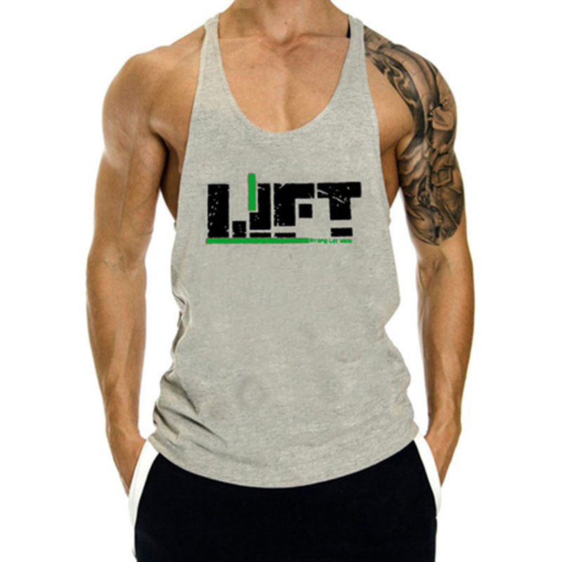 New sleeveless T-shirt men's loose waistband I-strap bodybuilding training fitness sports vest can print logo