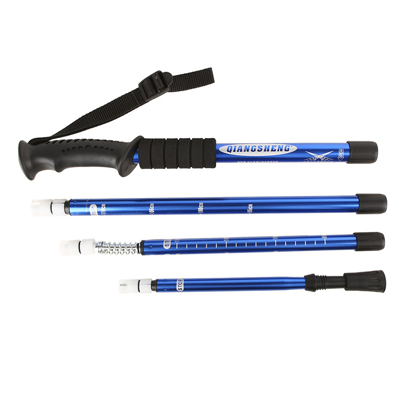 Trekking pole straight handle four outdoor retractable aluminum alloy camping trekking pole