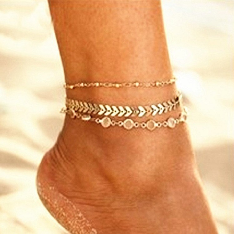Factory direct supply foreign trade multi-layer new popular foot decoration alloy ball bead chain crystal chain beach anklet women