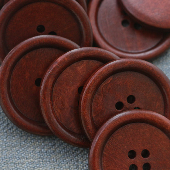 Small wholesale button round thin edge four eyes natural wood button wooden shirt coat trousers button