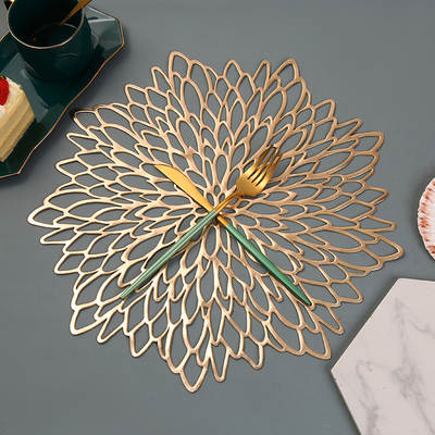 New Nordic style dining table decorative mat hibiscus flower bronzing pvc placemat creative ins hollow placemat cross-border wholesale