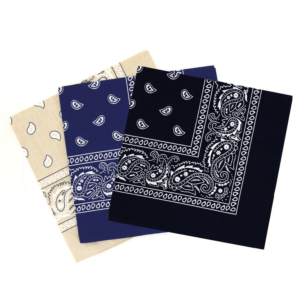 Polyester 55cm headscarf cashew large square wholesale, Paisley vortex print 3 sets
