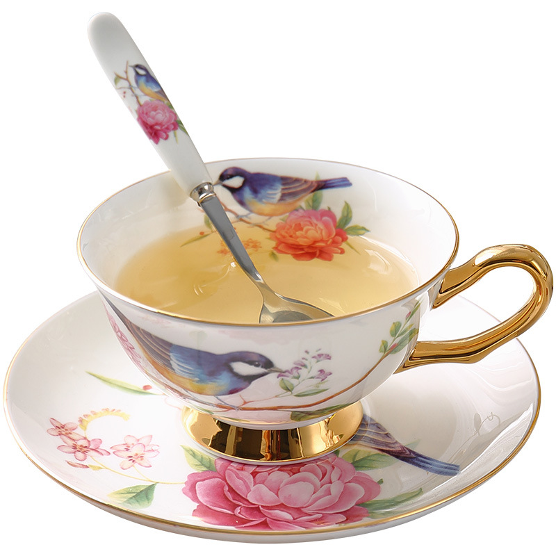 British bone china afternoon tea set flower tea cup suit household European Nordic fruit teapot glass candle heating