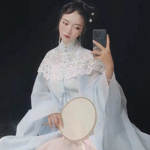 Ming-made stand collar Hanfu spring and autumn lace embroidery Hanyang eclectic tassel shawl cloud shoulder knitted hollow shawl