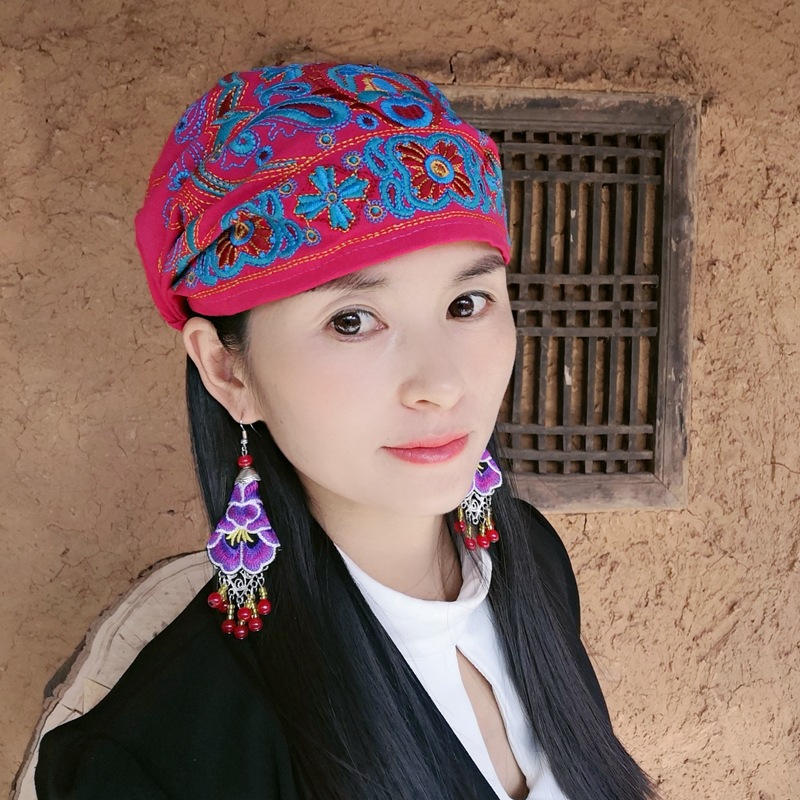 民族風棉麻龍鳳呈祥繡花帽子休閒頭巾包頭帽女四季帽薄款批發