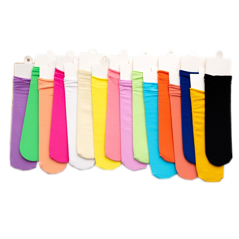 Children's Ice Socks Solid Color Velvet Piled Socks Size Children's Parent Socks Bright Color All-match Vertical Stripe Thin Socks