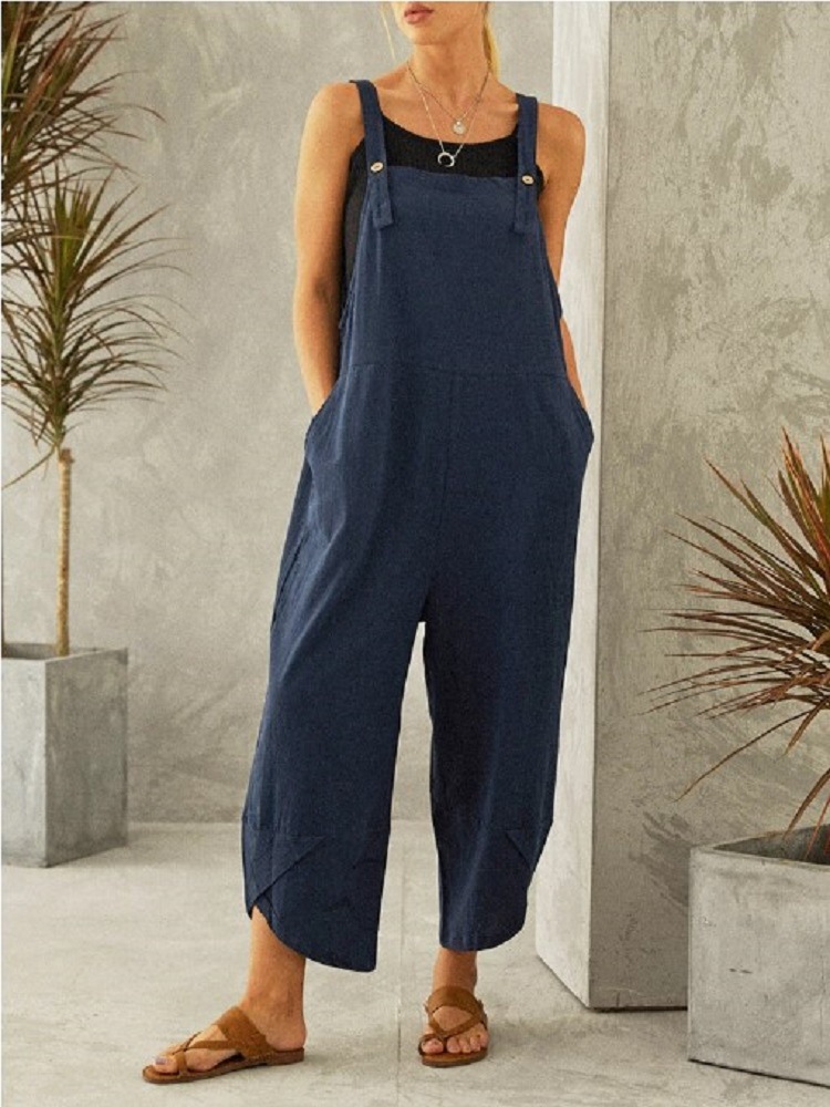 2023 Amazon eBay AliExpress wish European and American Women's Solid Color Casual Cropped Overalls