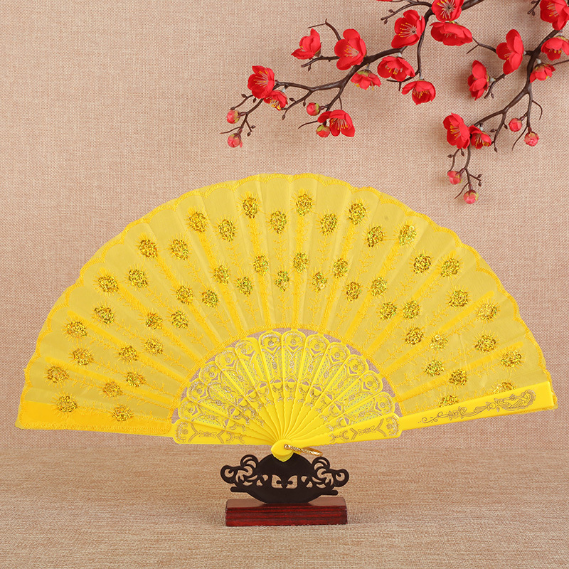 Color Rod sequins plastic fan Chinese style peacock dance fan performance props gift folding fan folding fan