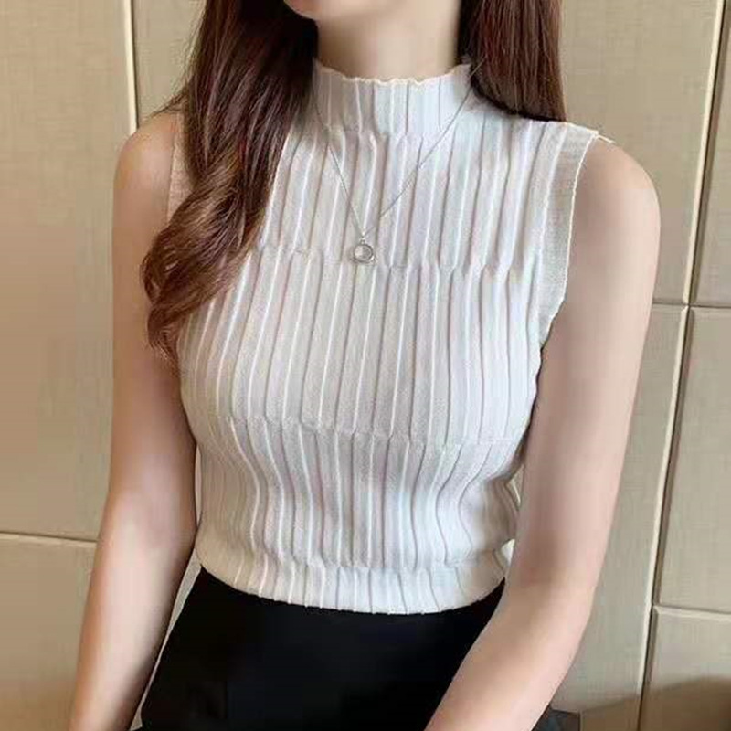 2023 Summer New Arrival Retro Half-turtleneck Slim-fit Sweater Women's Sleeveless All-match Base Vest Top