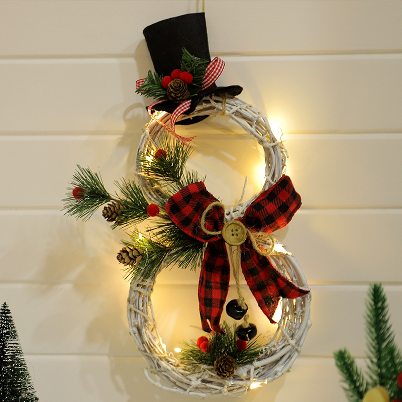 2024新品クリスマス用品ホームデコレーションクリスマスリースペンダントledランプ花リングペンダントクリスマス籐|undefined