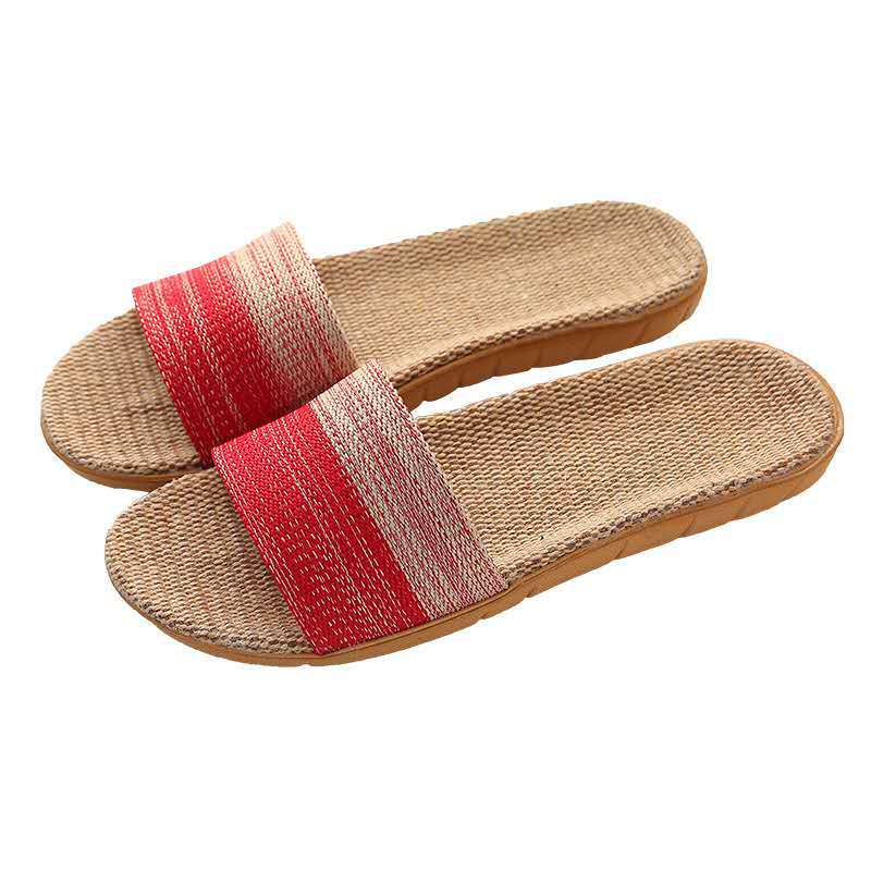 Linen Slippers Home Couple Indoor Slippers Wooden Floor Cotton and Linen Home Non-slip Thick Bottom Summer Sandals for Men and Women