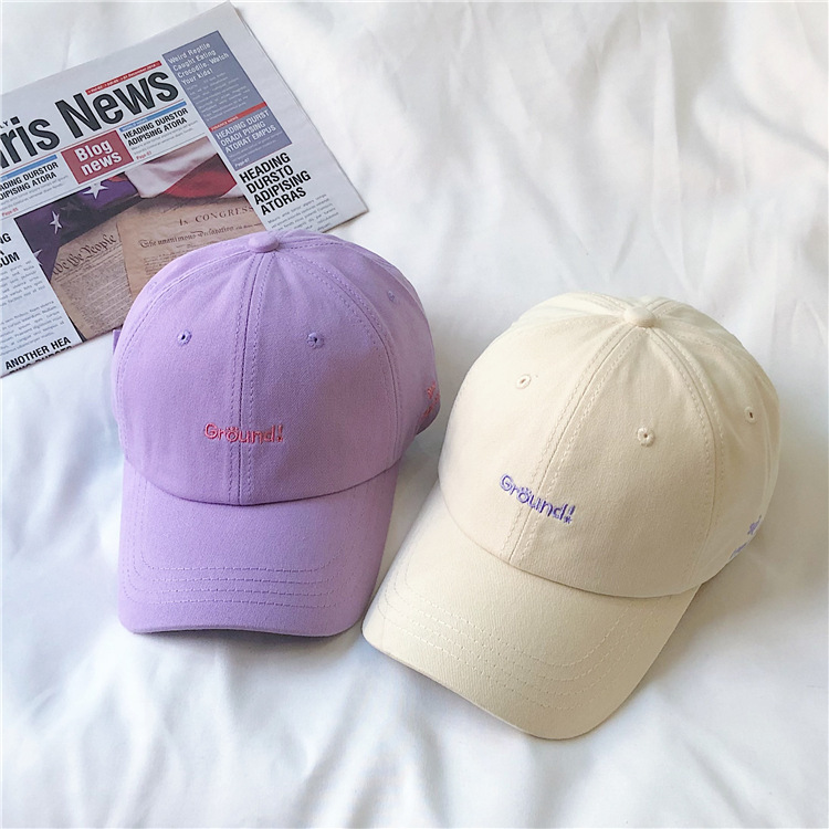 ins light purple hat women's summer Korean style men's letter embroidered street baseball cap college style sun protection peaked cap