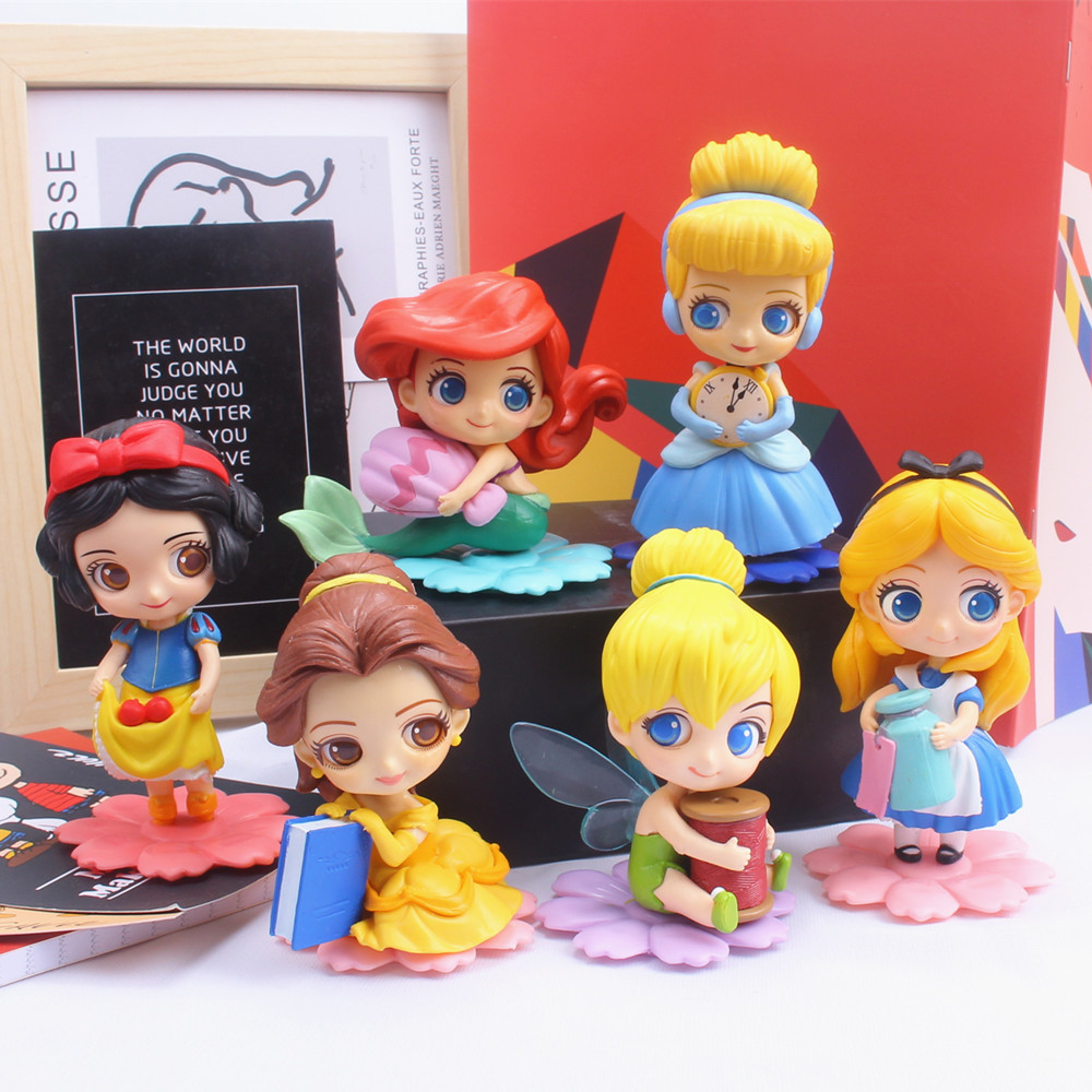 Q version flower base cute petals Princess Snow White Mermaid Alice Cinderella doll cake decoration ornaments