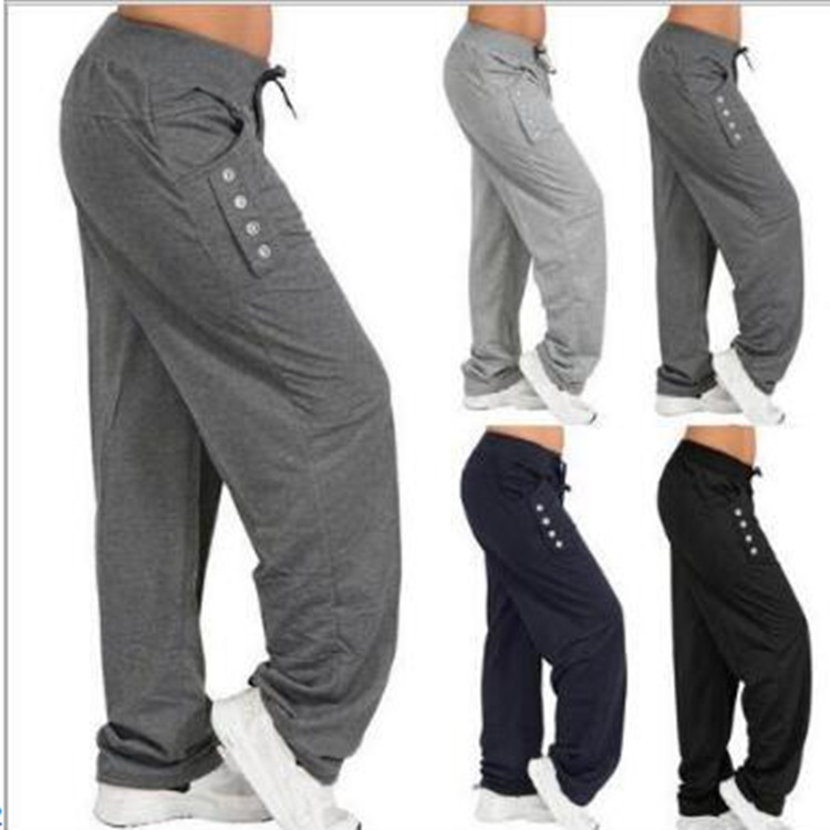 European and American Foreign Trade Autumn and Winter Sports Pants Fitness Pants Women's Running Training Yoga Pants Button Thickened Loose Wide-leg Pants
