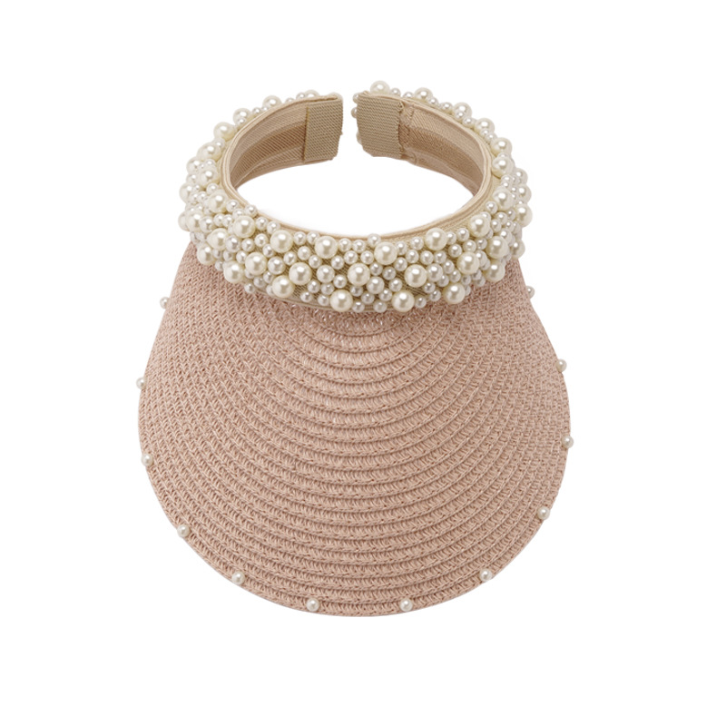 Straw Hat Women's Summer Handmade Pearl Beach Grass Empty Hat Women's Sunshade Sun Hat Korean Style Internet Celebrity Cap