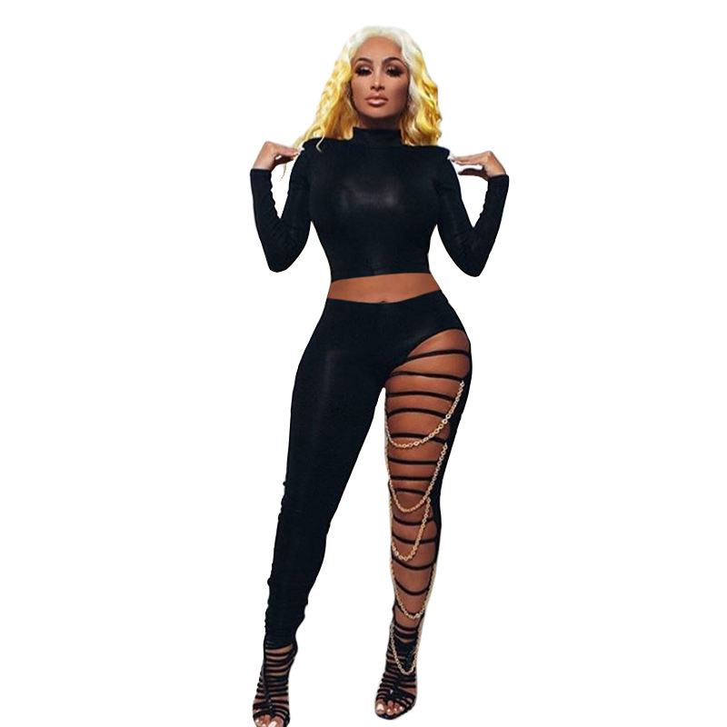 G8061 European and American women's cross-border spring new fashion casual sexy ripped leggings