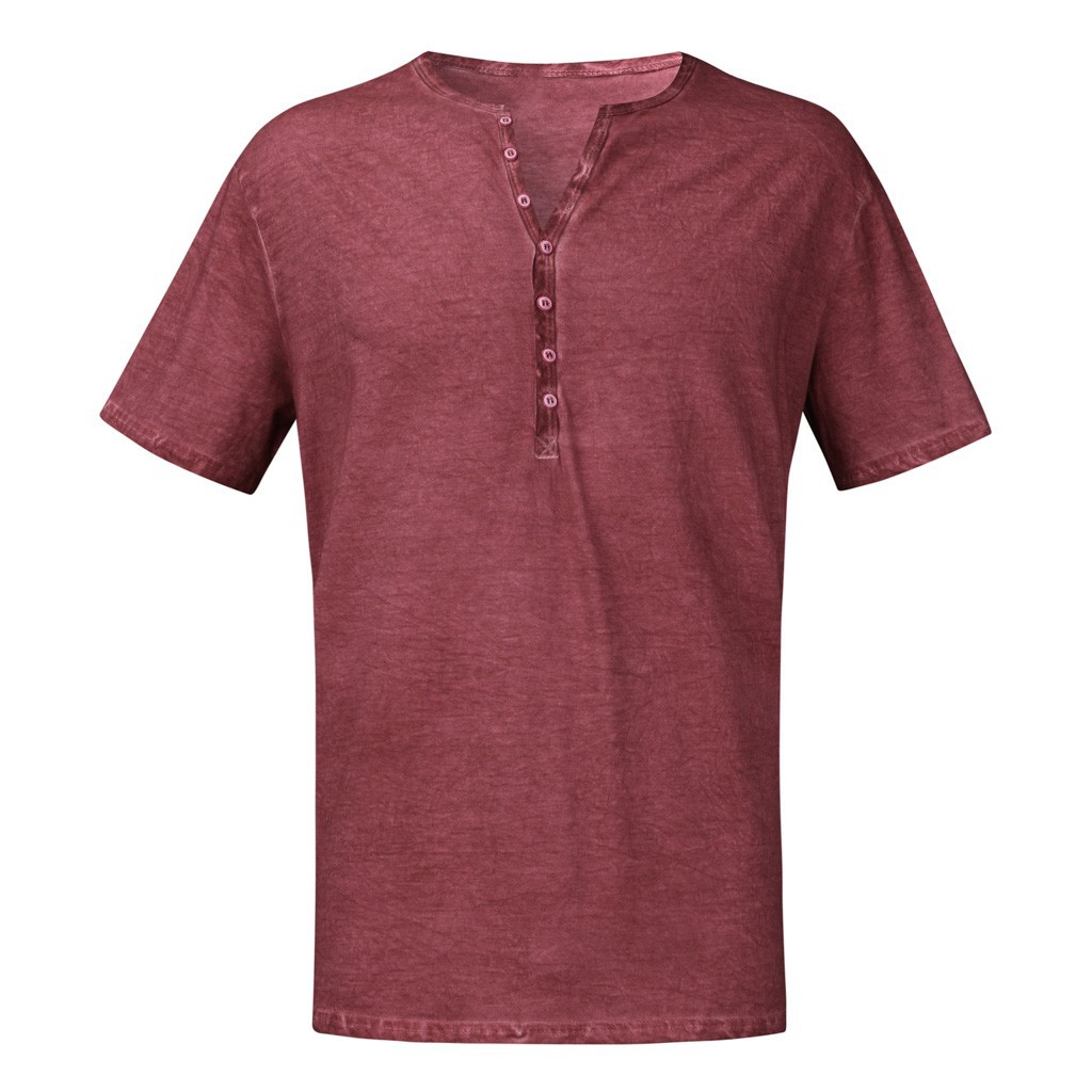 2020 Amazon wish AliExpress new distressed small V-neck cardigan men's casual short sleeve Henry shirt T-shirt
