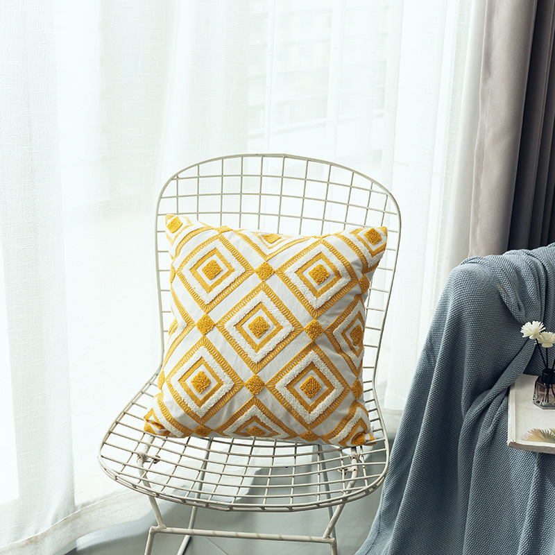 New Nordic style three-dimensional towel embroidery geometric pattern sofa cushion cover cotton embroidery pillowcase