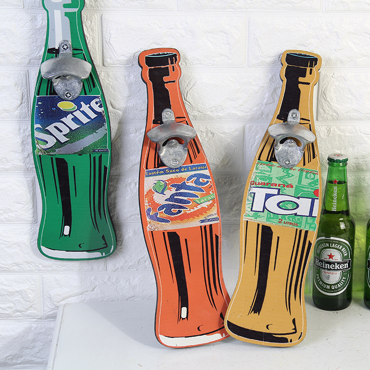 Vintage Creative Bottle Cap Opener Wooden Bottle Opener Coffee Shop Wall Decoration Hanging Decoration Bar Restaurant Wall Decoration