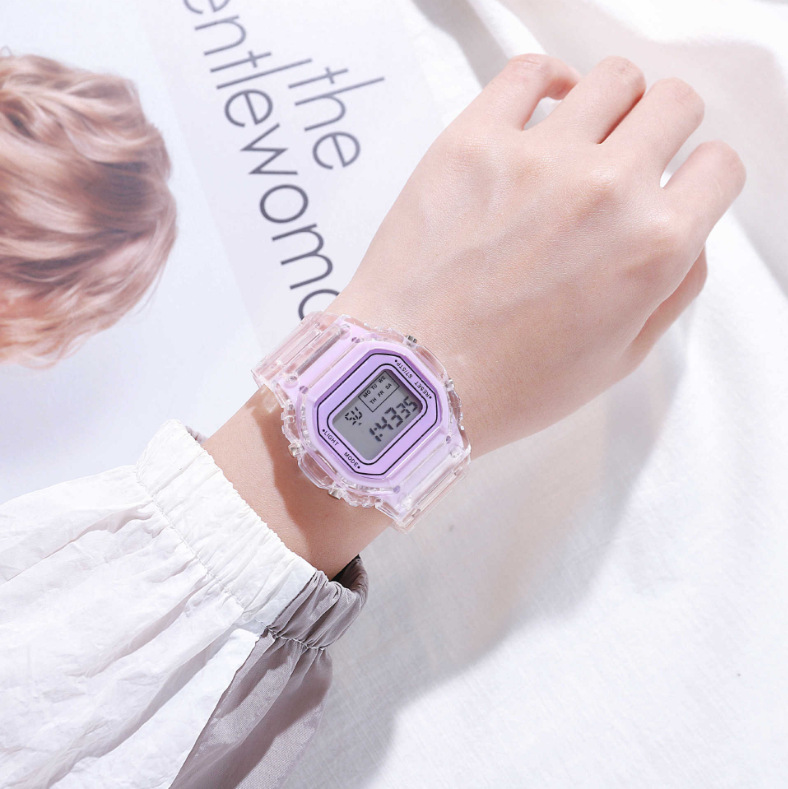 Factory direct supply male and female students transparent small square ins Net Red Watch luminous waterproof electronic watch