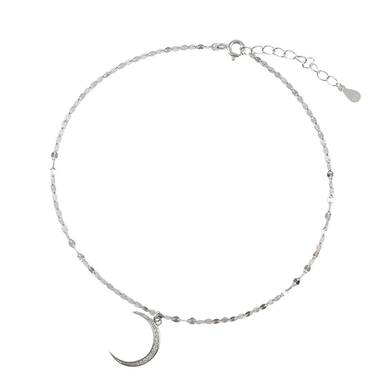 Flash Diamond Moon Anklet Women's Niche Design Fashion 2021 Trendy Cold Style Simple Korean Style Internet Celebrity Student Jewelry