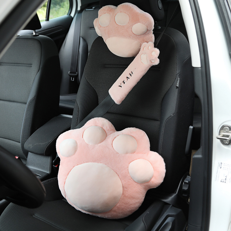 Car plush headrest cute cat claw car neck pillow back cushion fashion car female decoration supplies wholesale_voghion.com