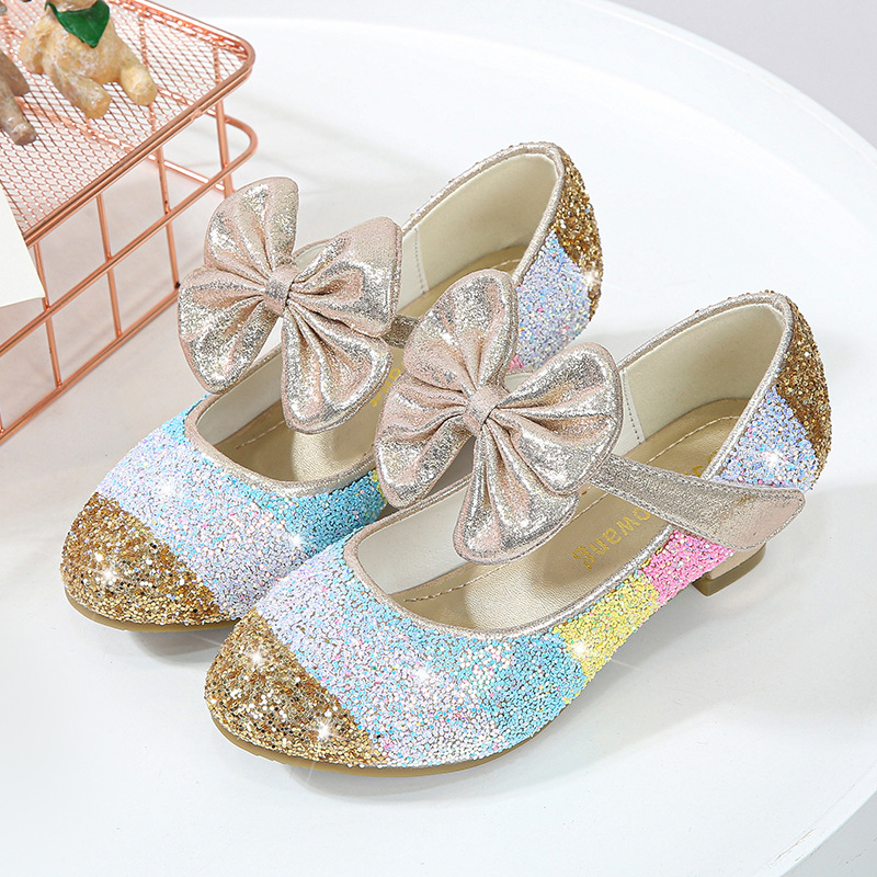 Girls' Leather Shoes Princess Shoes 2022 Spring Children's Shoes Round-toe Soft-soled Single-layer Shoes Large Children's High-heeled Princess Crystal Shoes