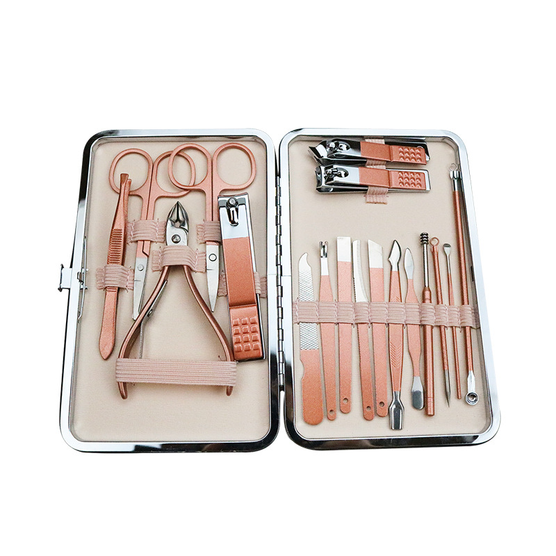 Spot stainless steel nail clippers set pink pedicure nail Clippers 18-piece set nail clippers set box manicure set