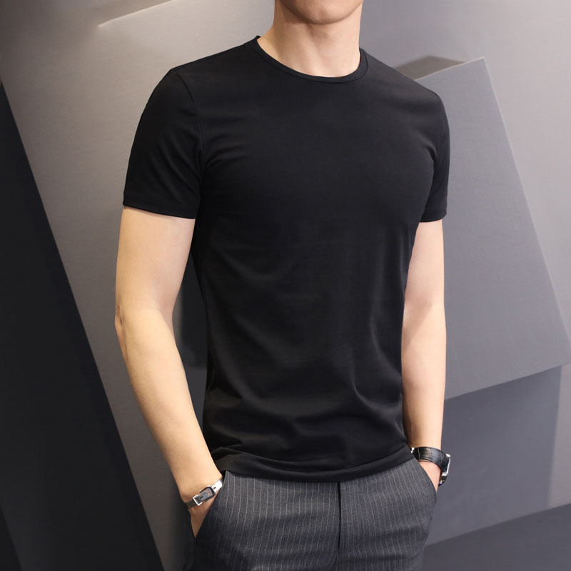 Factory direct supply White T-shirt men's short sleeve Korean slim round neck T-shirt trendy casual solid color men's base shirt